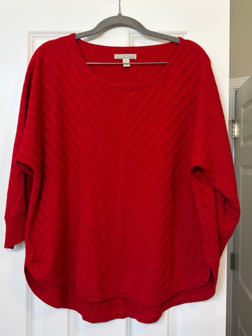 Dana Buchman Red Scoop Neck Textured Lightweight Knit Sweater